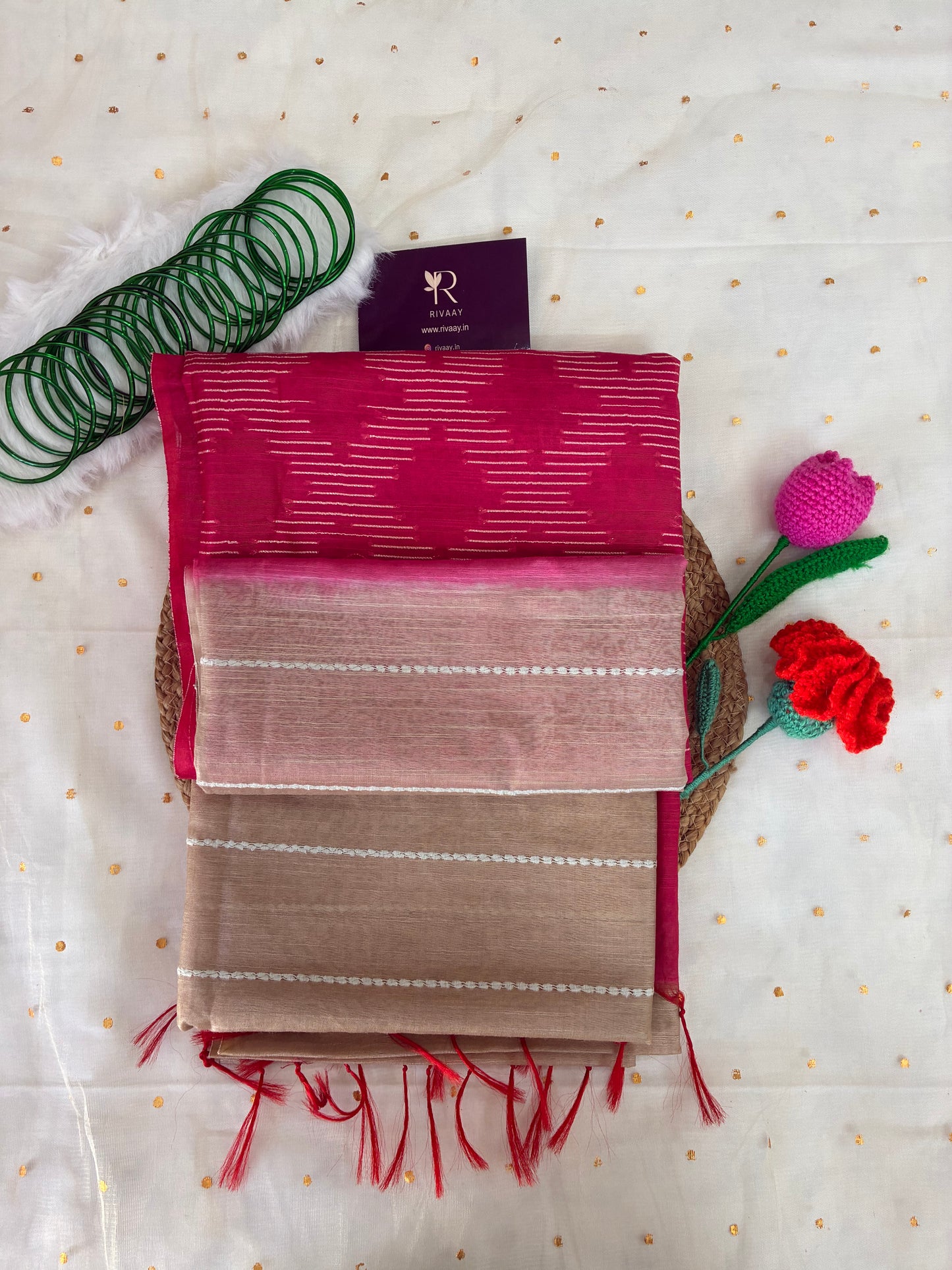 Beige Pink Striped Chanderi Cotton