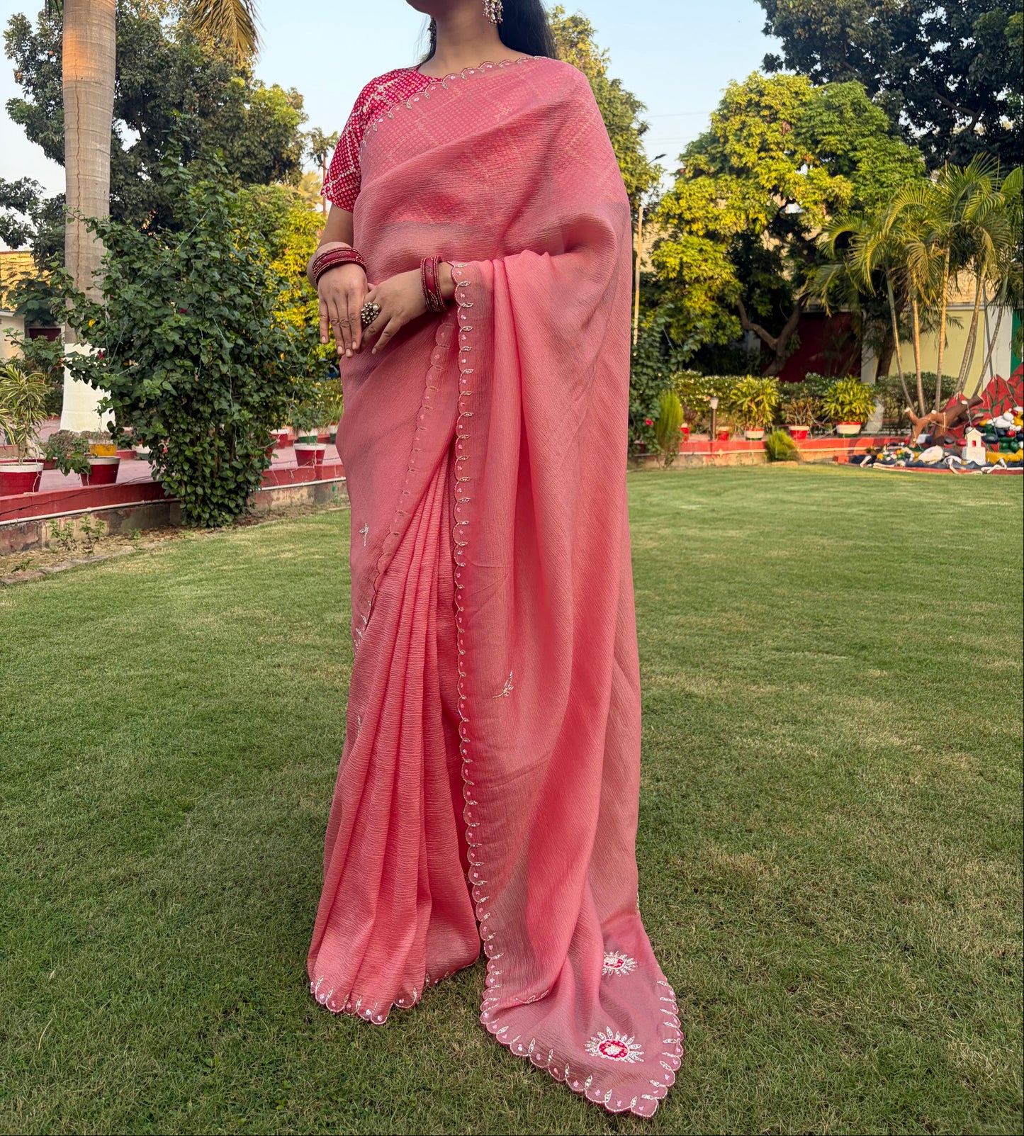 Pink Saree and Blouse Combo