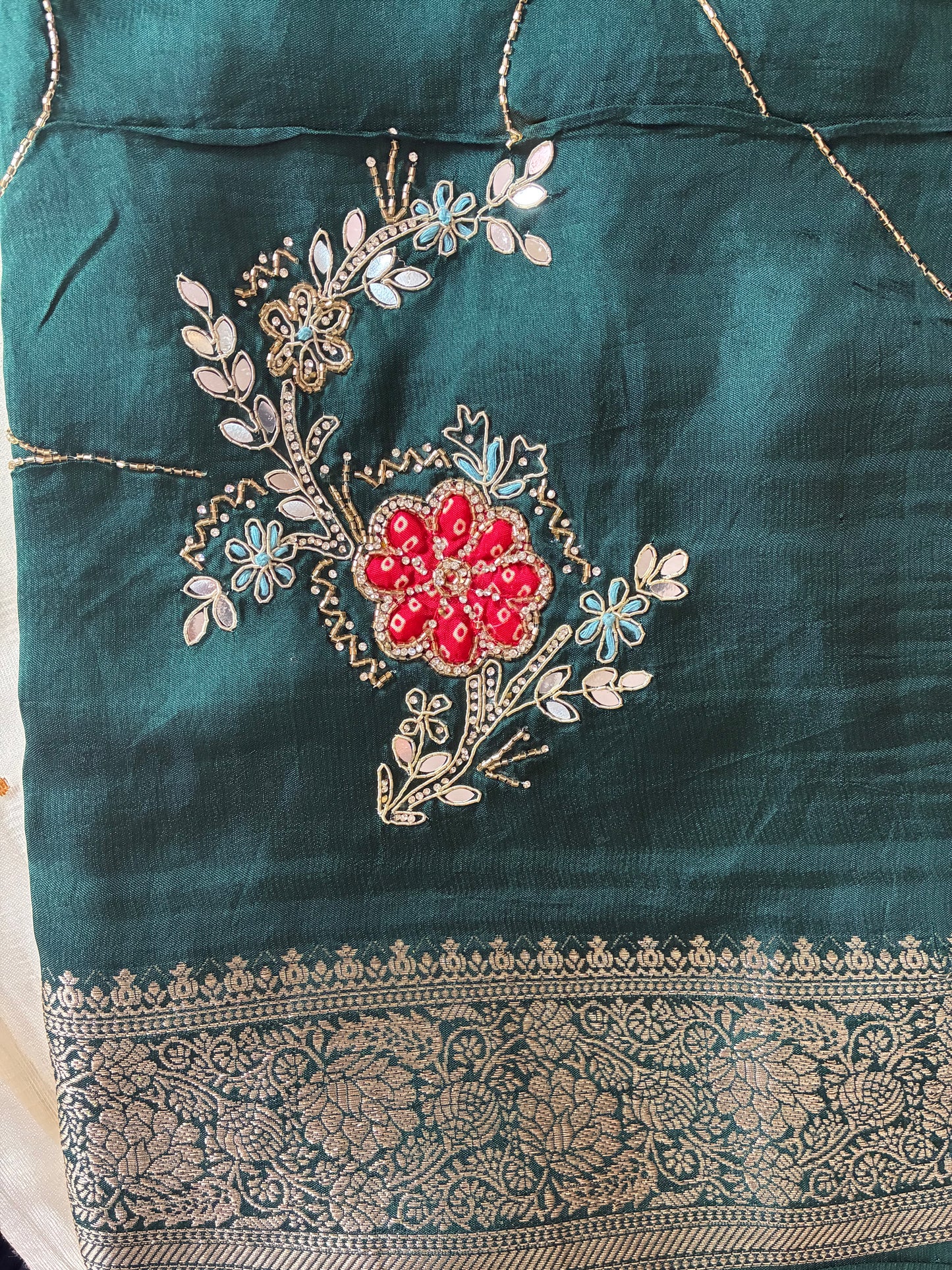 Green Festive Chit Pallu Saree