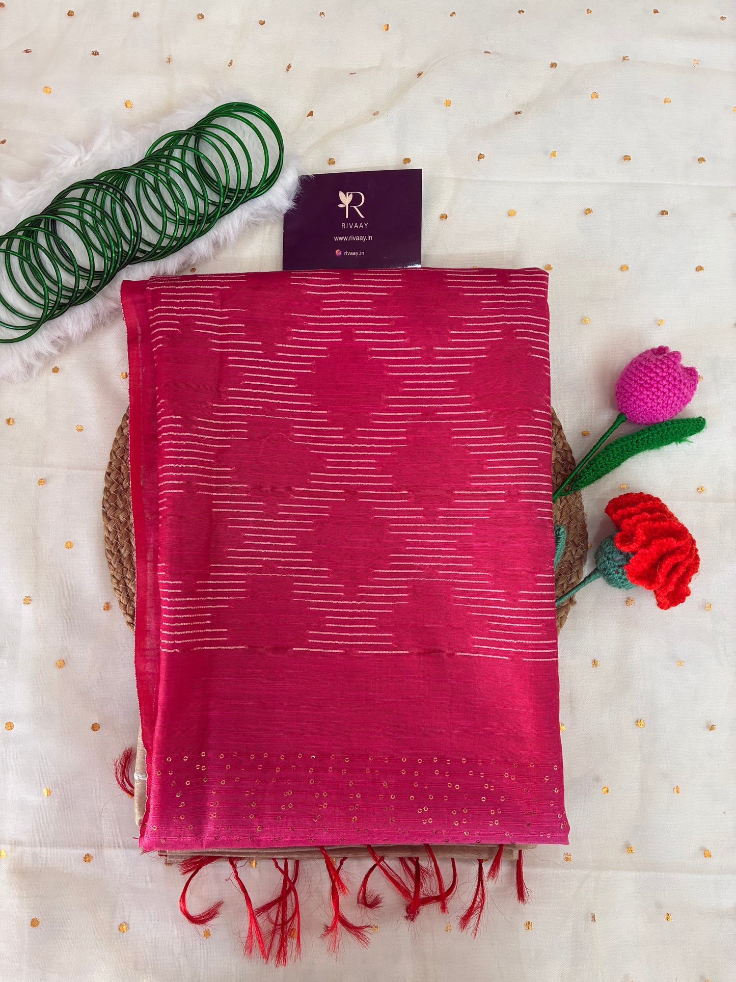 Beige Pink Striped Chanderi Cotton