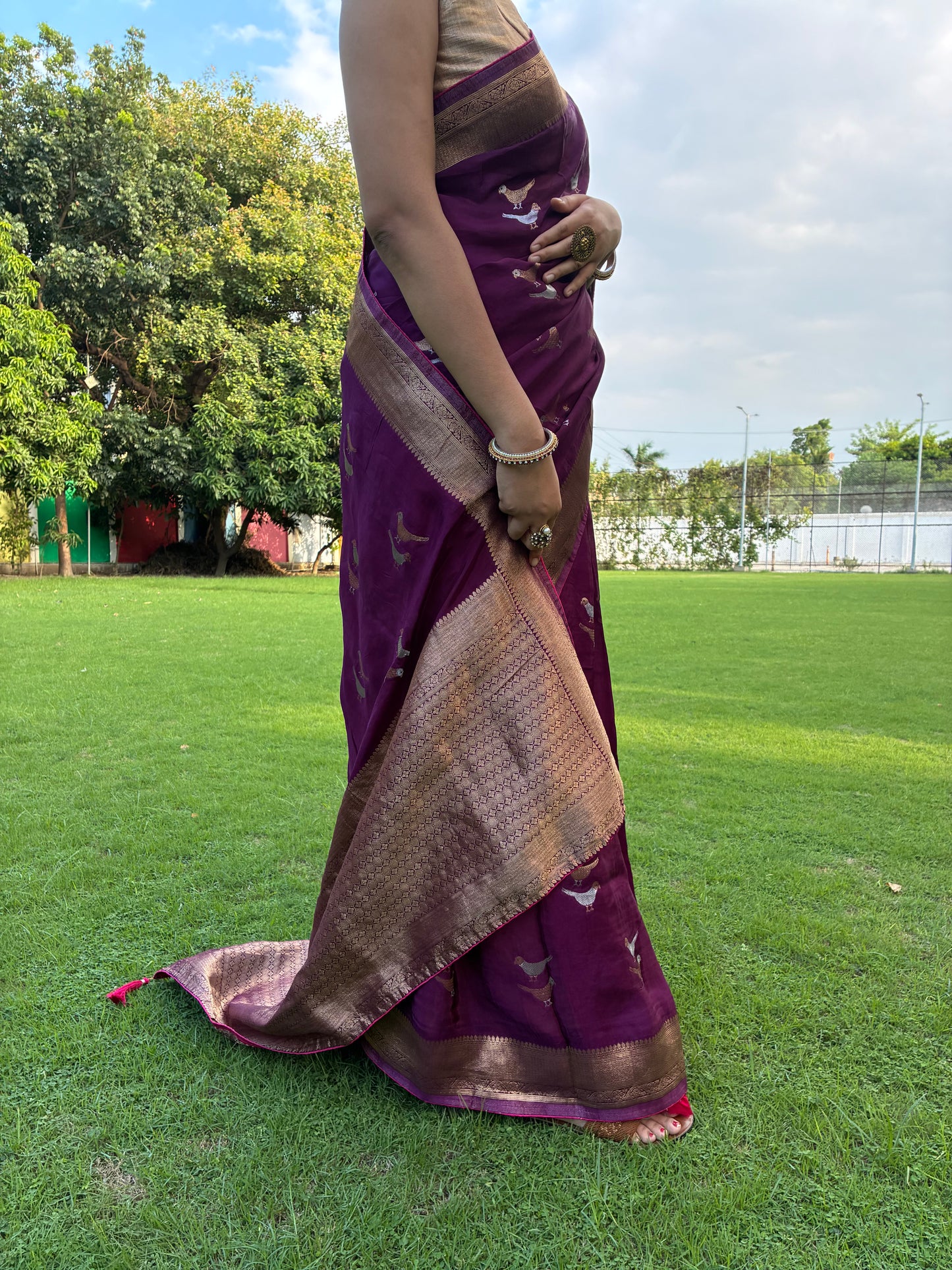 Purple Bird Dola Silk Saree