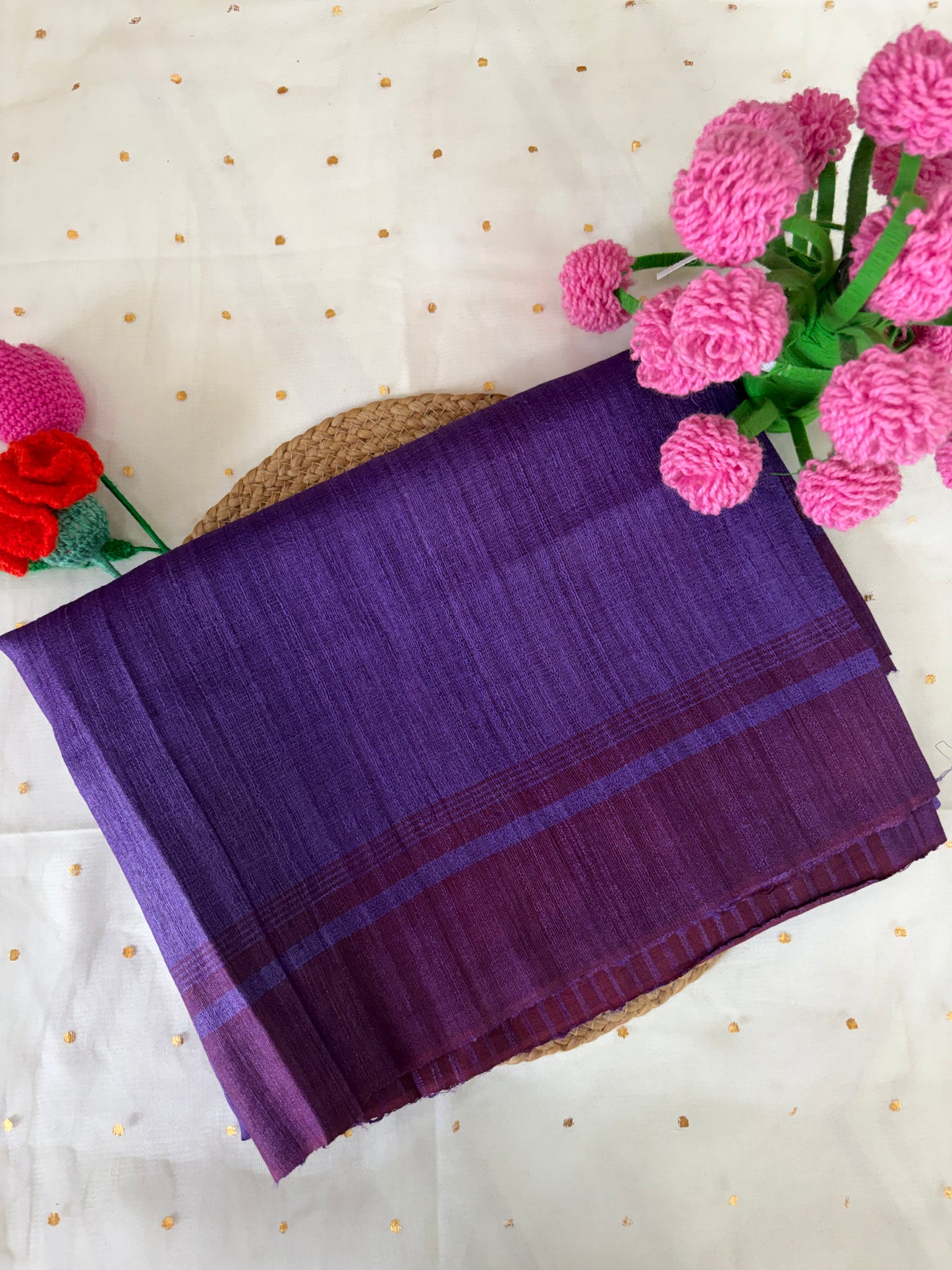 Purple  Pure Tussar Ghicha Silk Saree