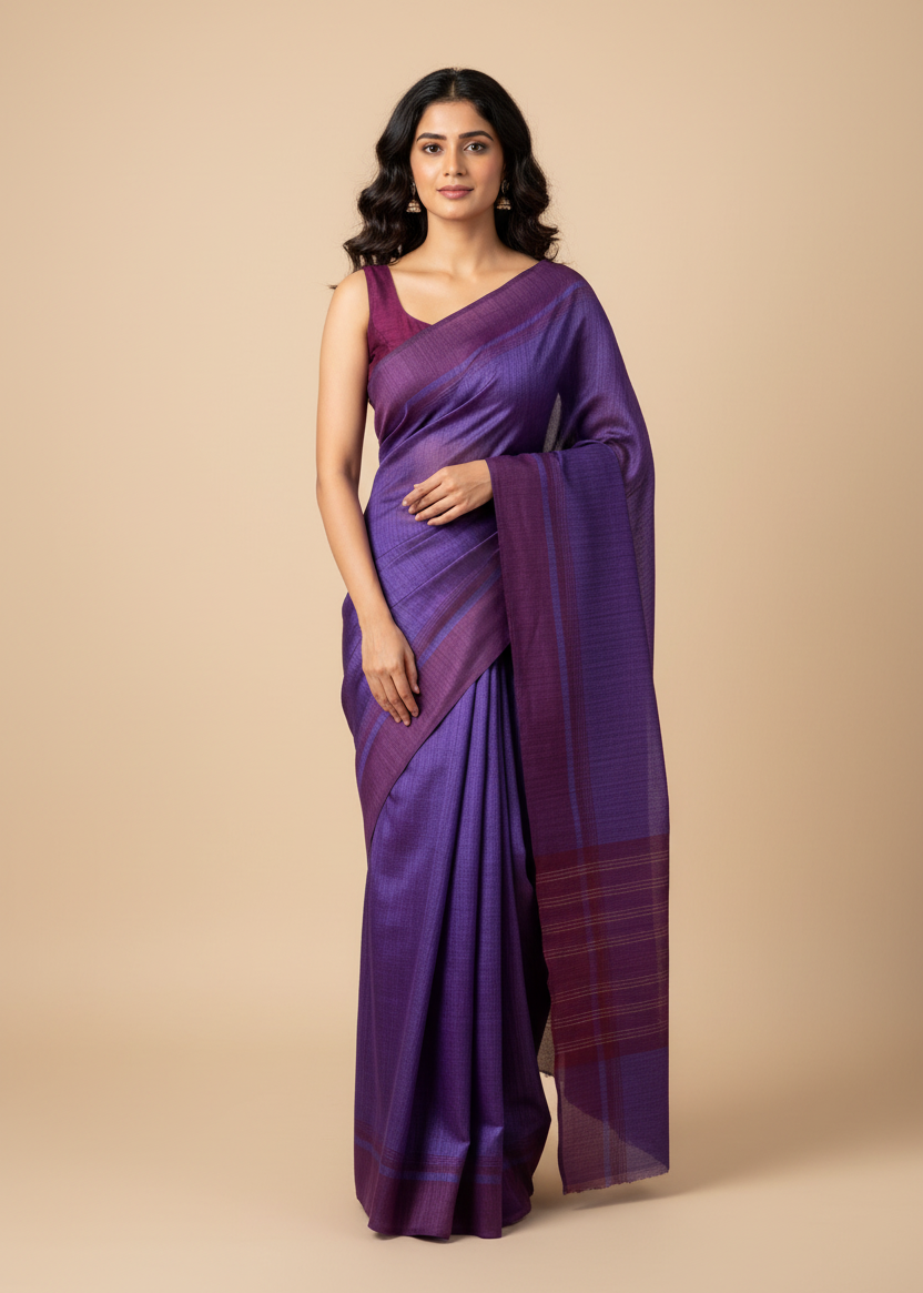 Purple  Pure Tussar Ghicha Silk Saree