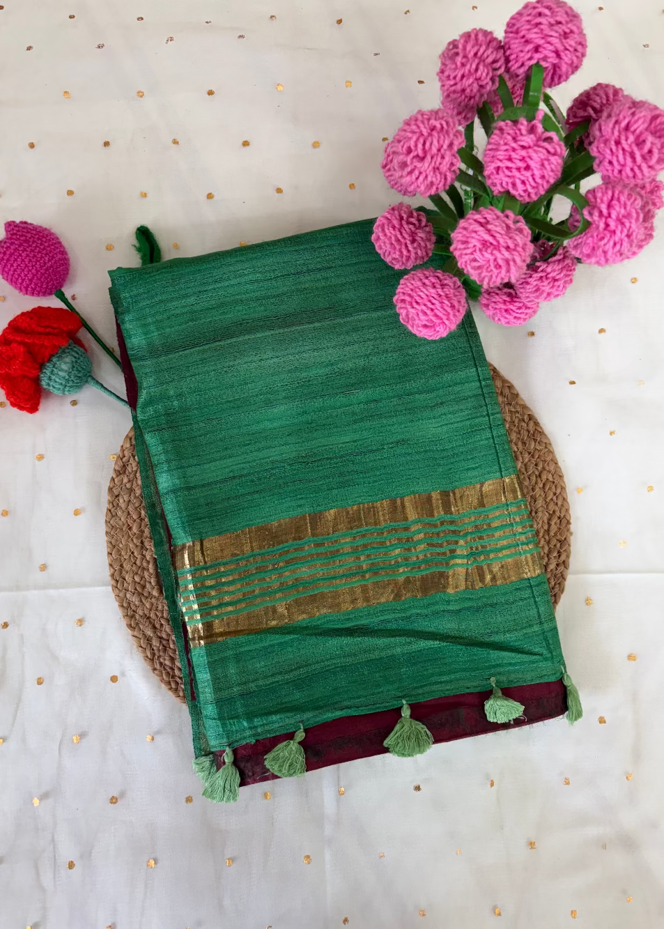 Brown- Green Half Silk Bhagalpuri Silk Saree