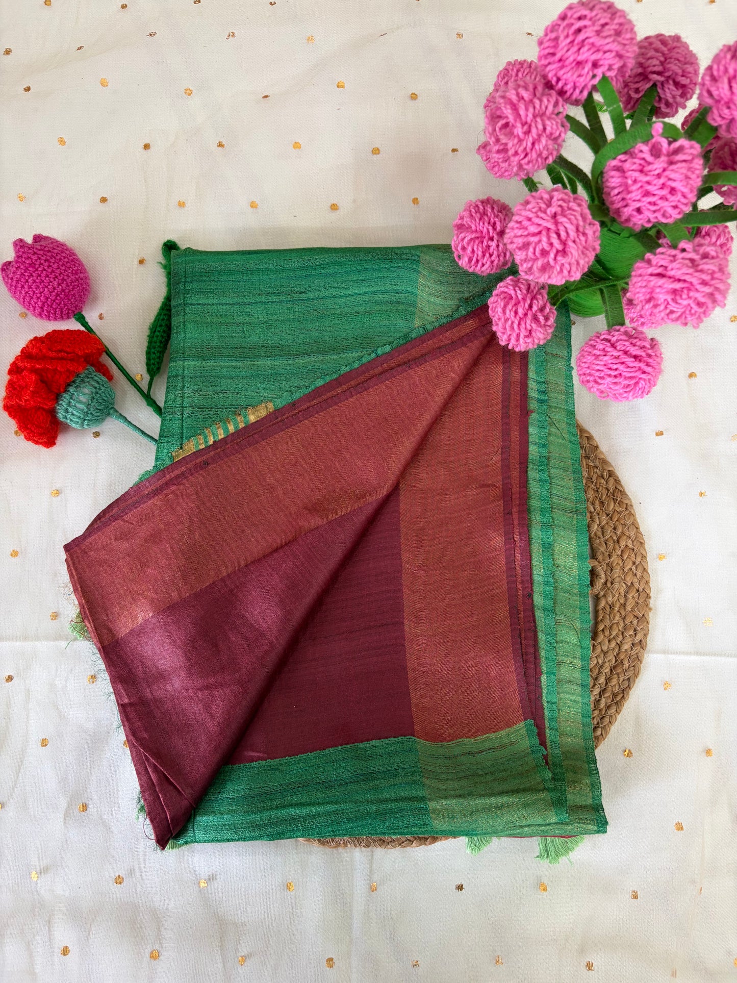 Brown- Green Half Silk Bhagalpuri Silk Saree