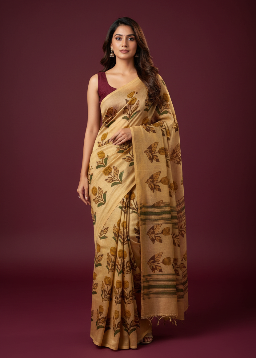 Yellow Chanderi Silk Saree