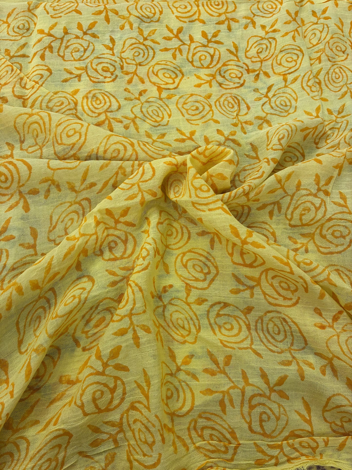 Aarohi- Yellow Linen Cotton Bagru Printed Saree