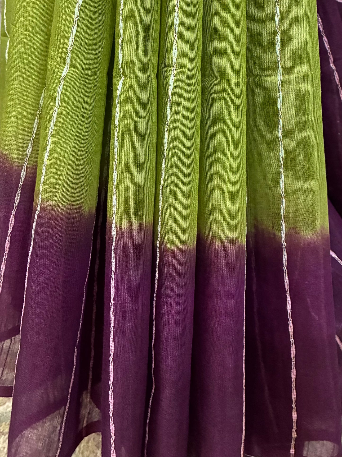 Purple Green Chanderi Cotton