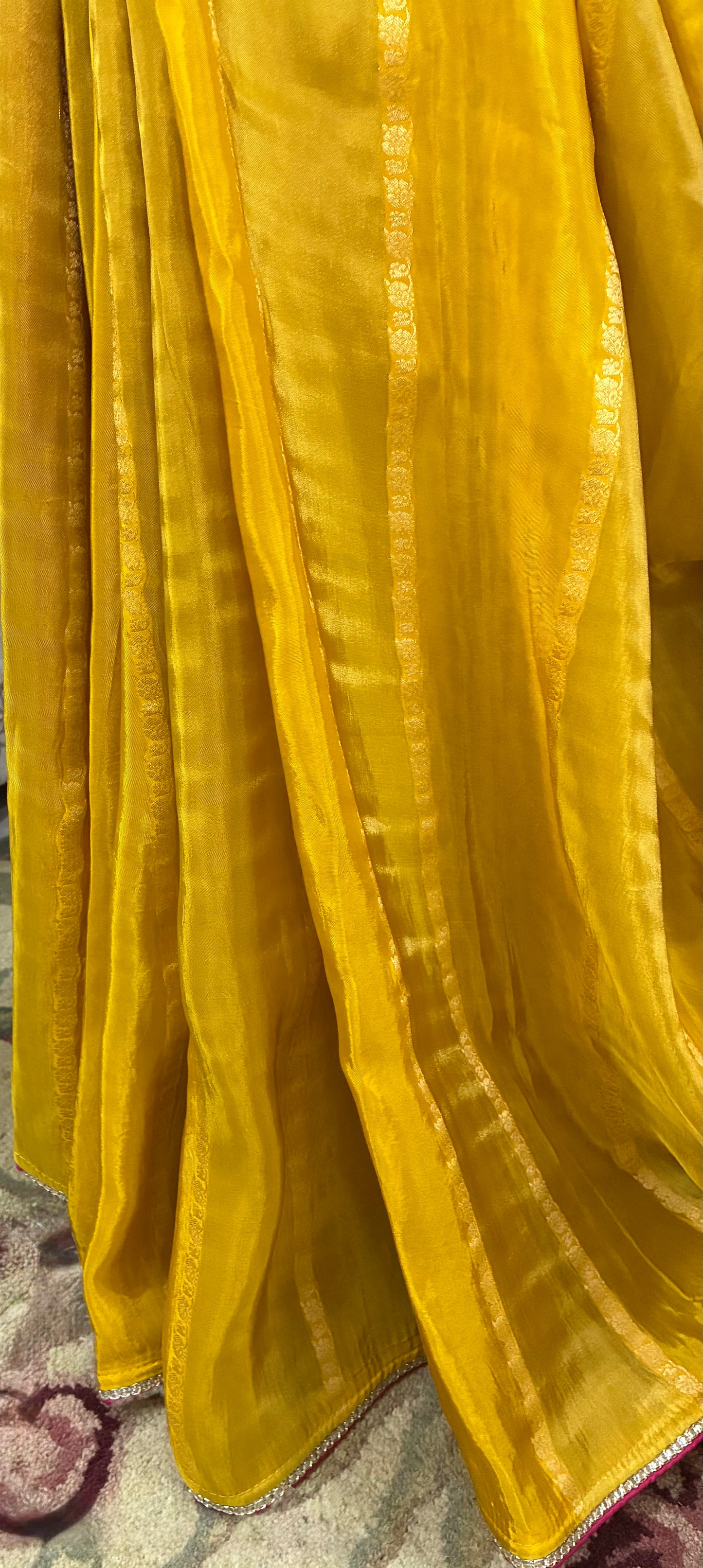 Yellow Striped Dola Silk Saree