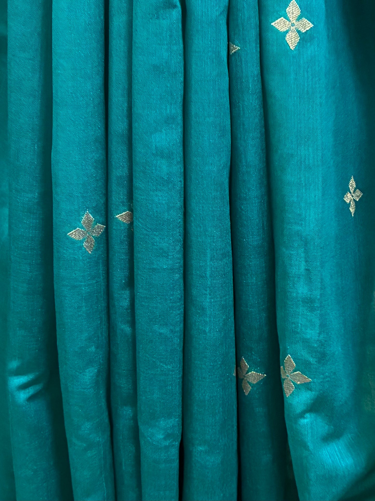 Teal Temple Border Chanderi Silk