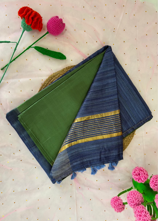 Green- Blue Half Silk Bhagalpuri Silk Saree