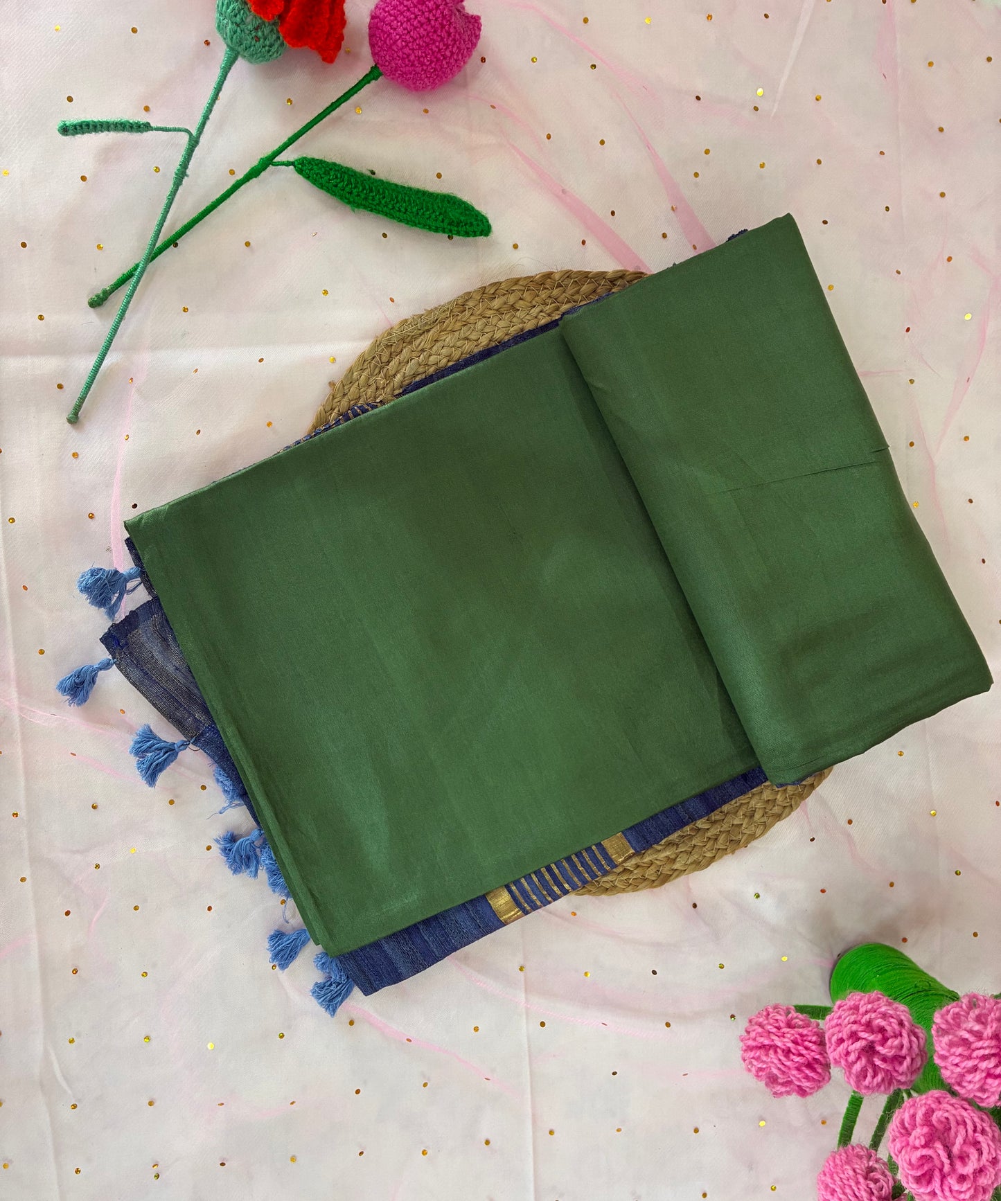 Green- Blue Half Silk Bhagalpuri Silk Saree