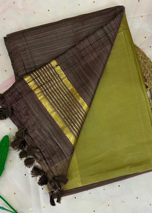 Mehndi- Brown Half Silk Bhagalpuri Silk Saree