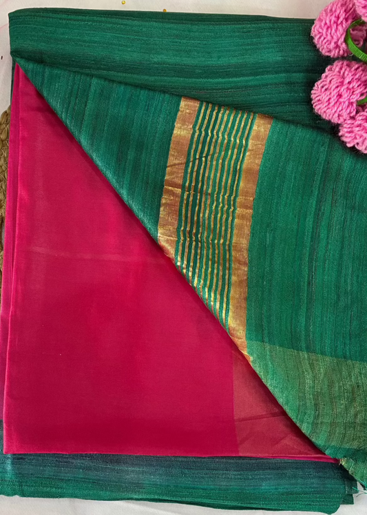 Pink Green Half Silk Bhagalpuri Silk Saree