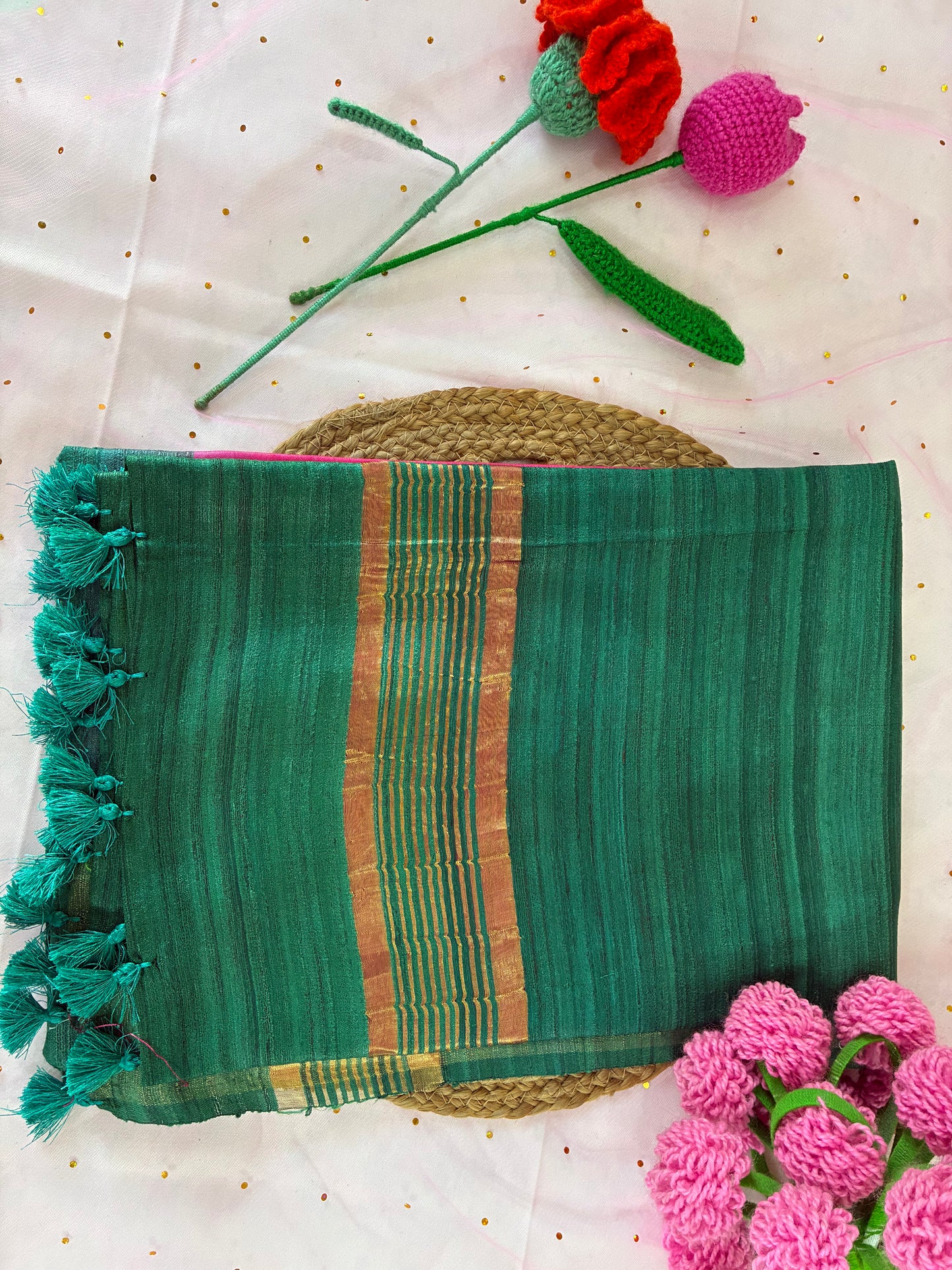 Pink Green Half Silk Bhagalpuri Silk Saree