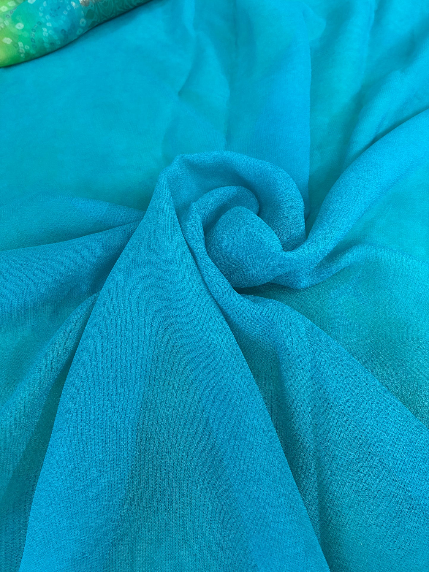 Blue Green Pure Chiffon Saree