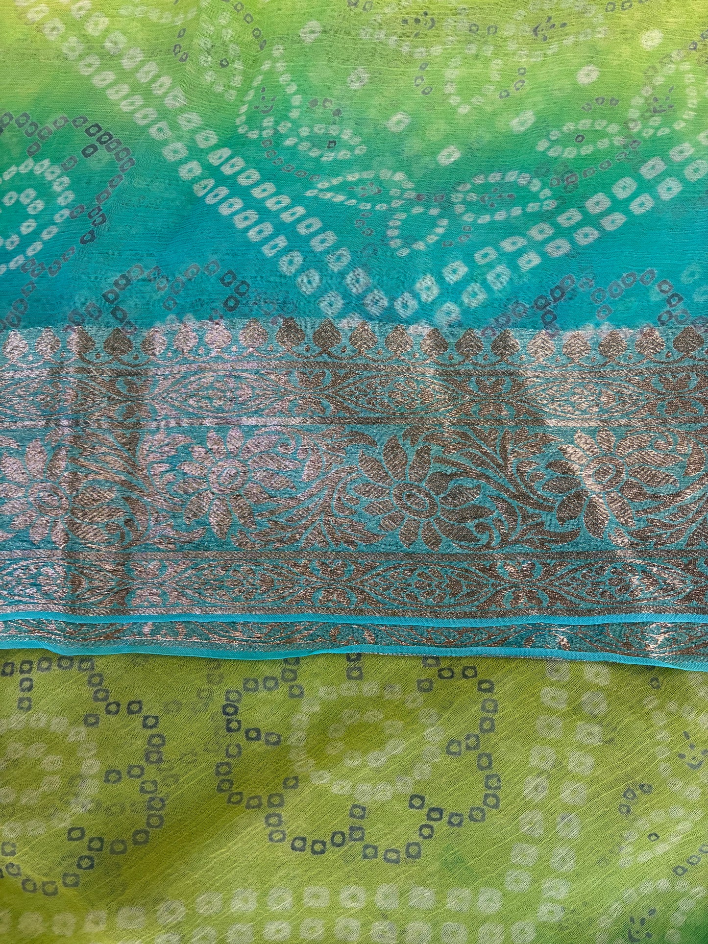 Blue Green Pure Chiffon Saree