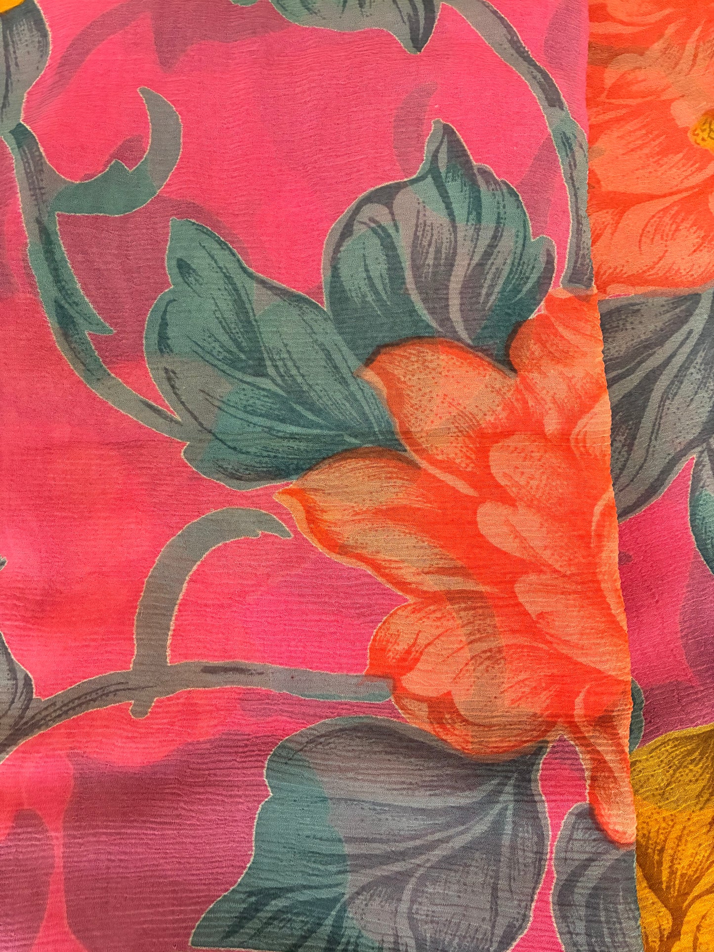 Pink Floral Pure Chiffon Saree