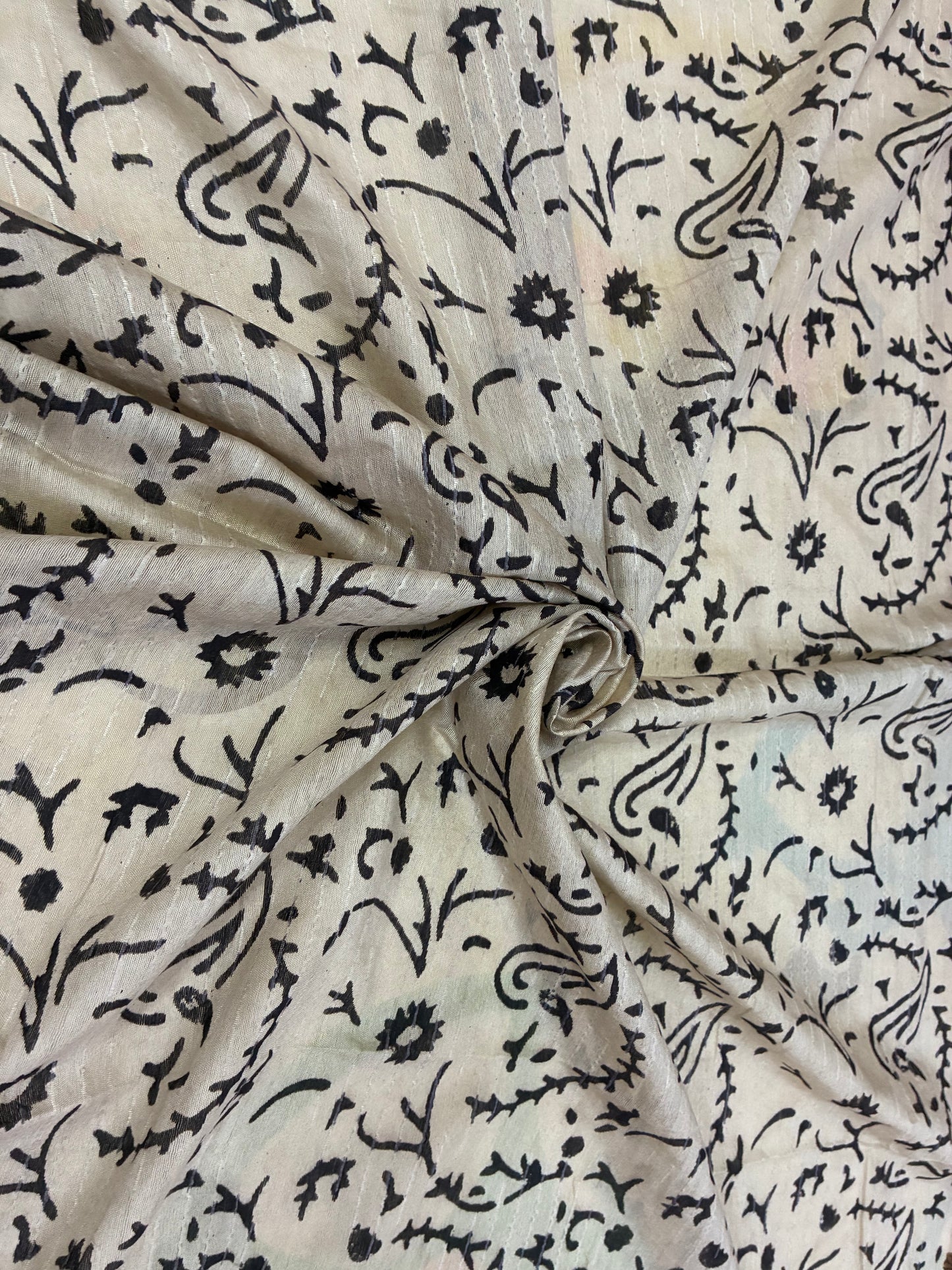 Beige Butta Hand Printed Chanderi Saree