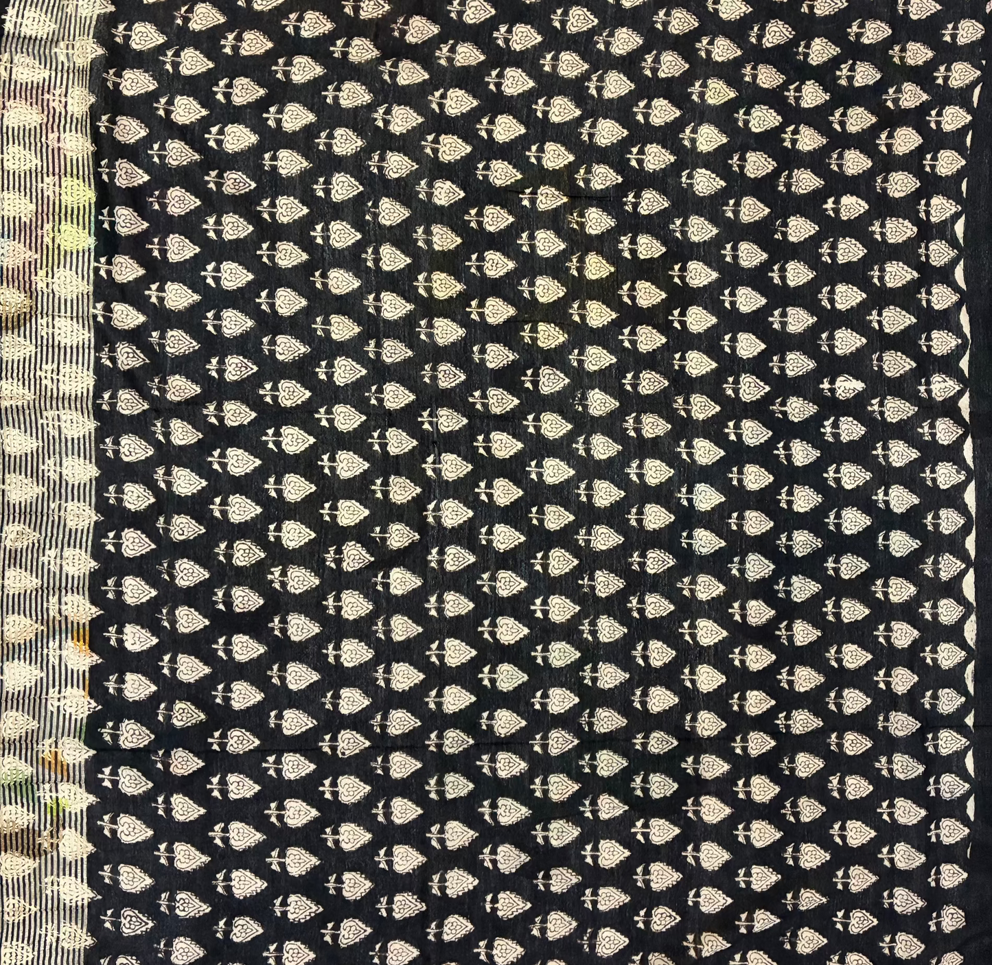 Black Handprinted Chanderi Saree