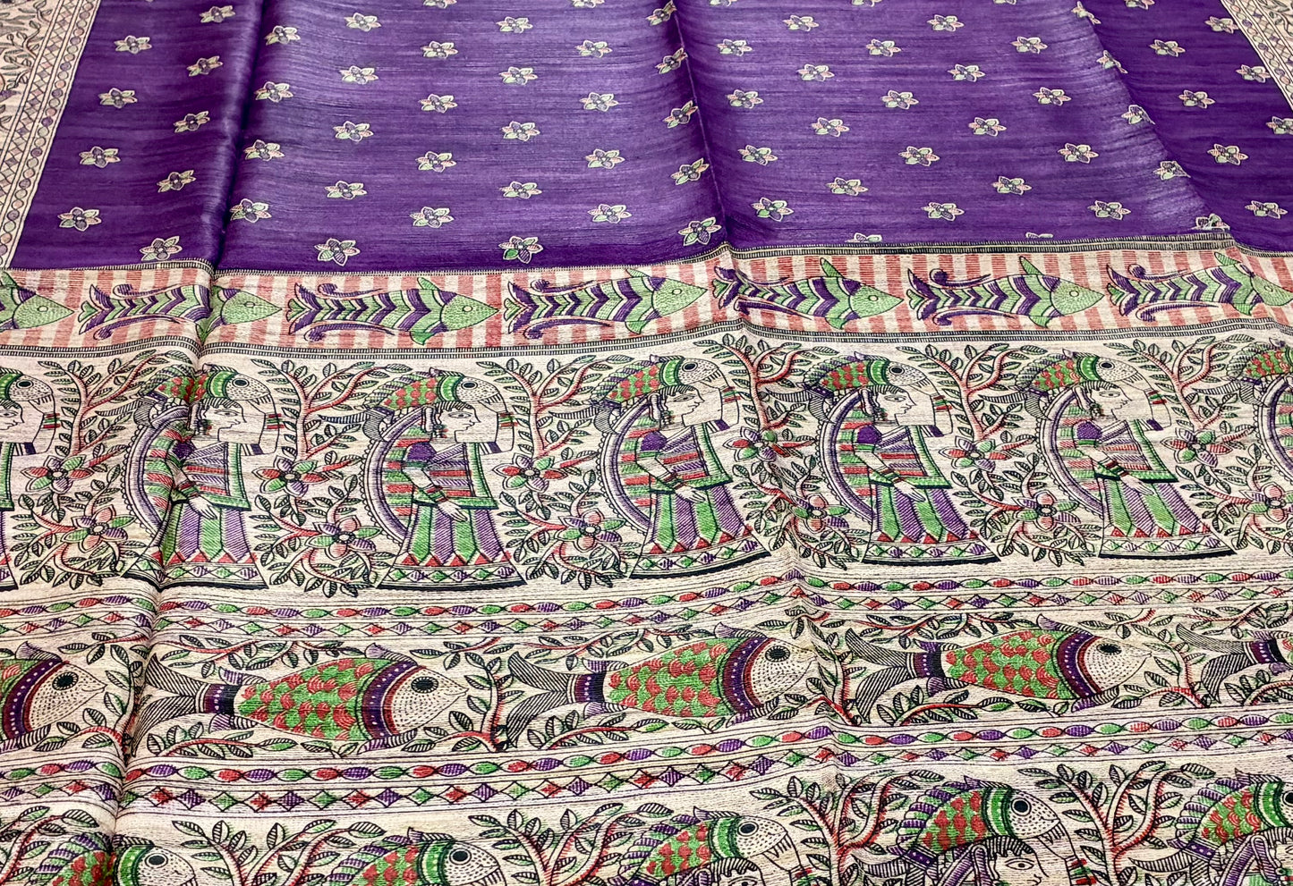 Purple Bhagalpuri Ghicha Silk With Madhubani Print Saree