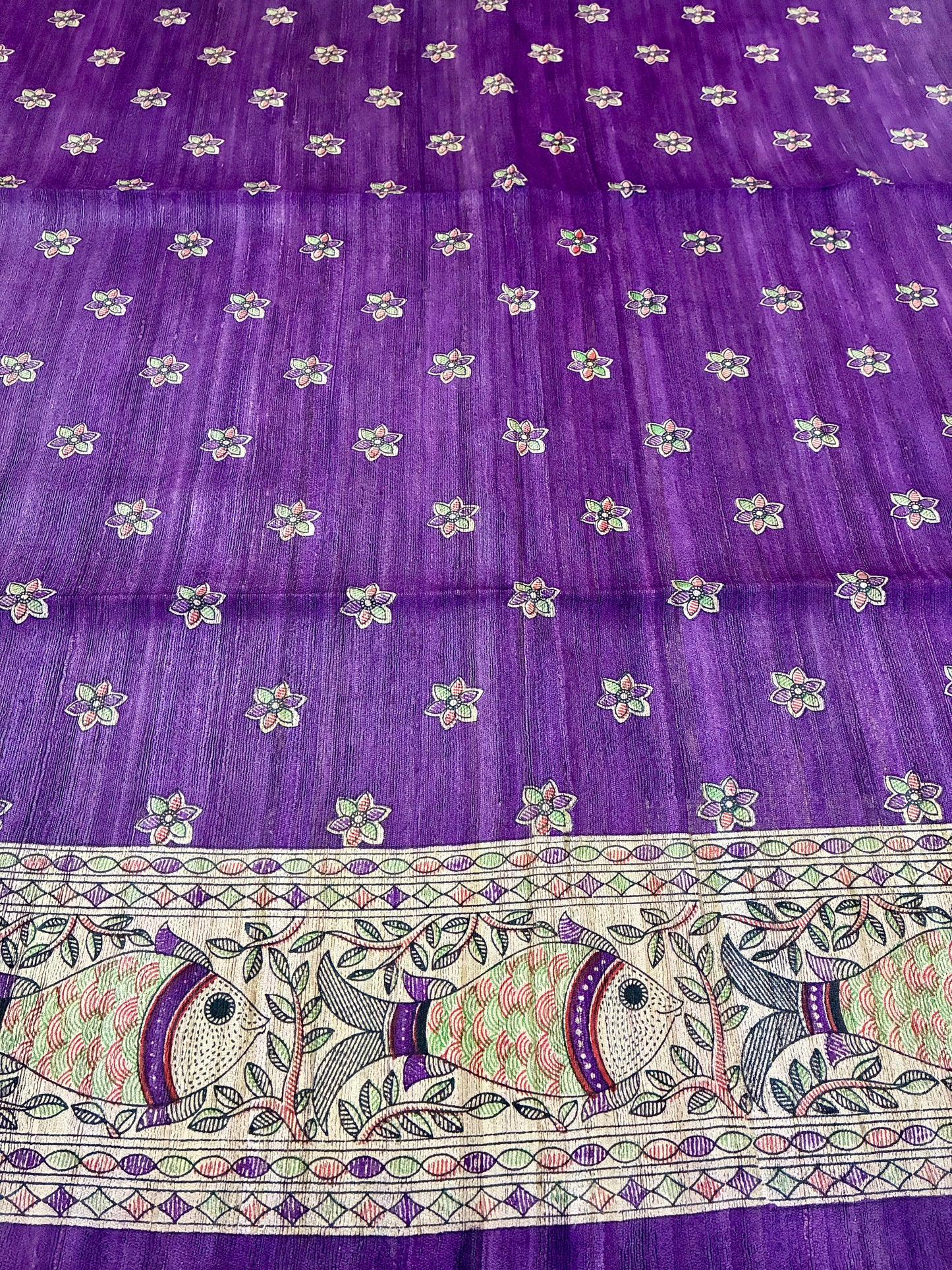 Purple Bhagalpuri Ghicha Silk With Madhubani Print Saree