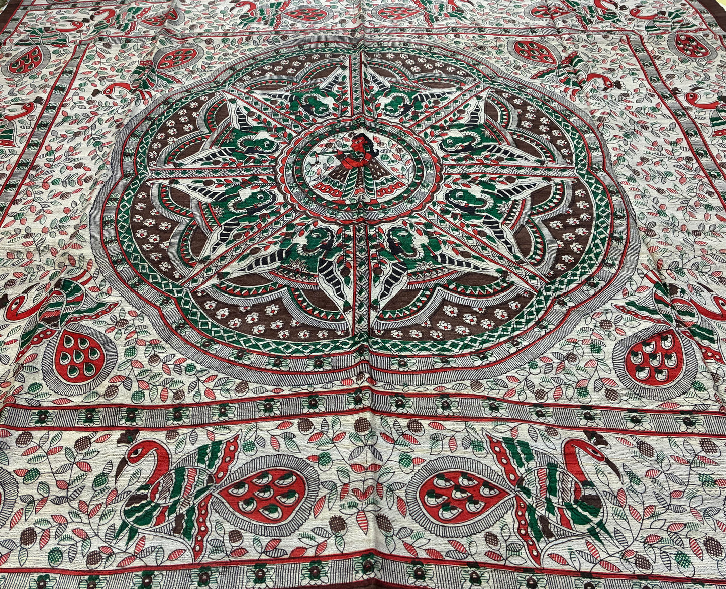 Coffee Brown Bhagalpuri Ghicha Silk With Madhubani Print Saree