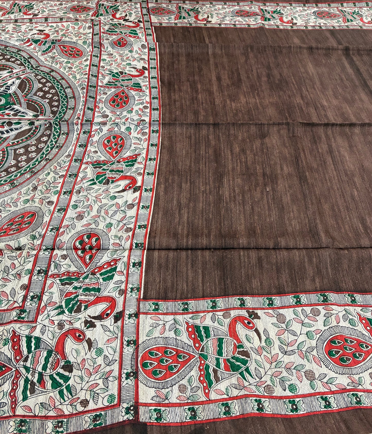Coffee Brown Bhagalpuri Ghicha Silk With Madhubani Print Saree