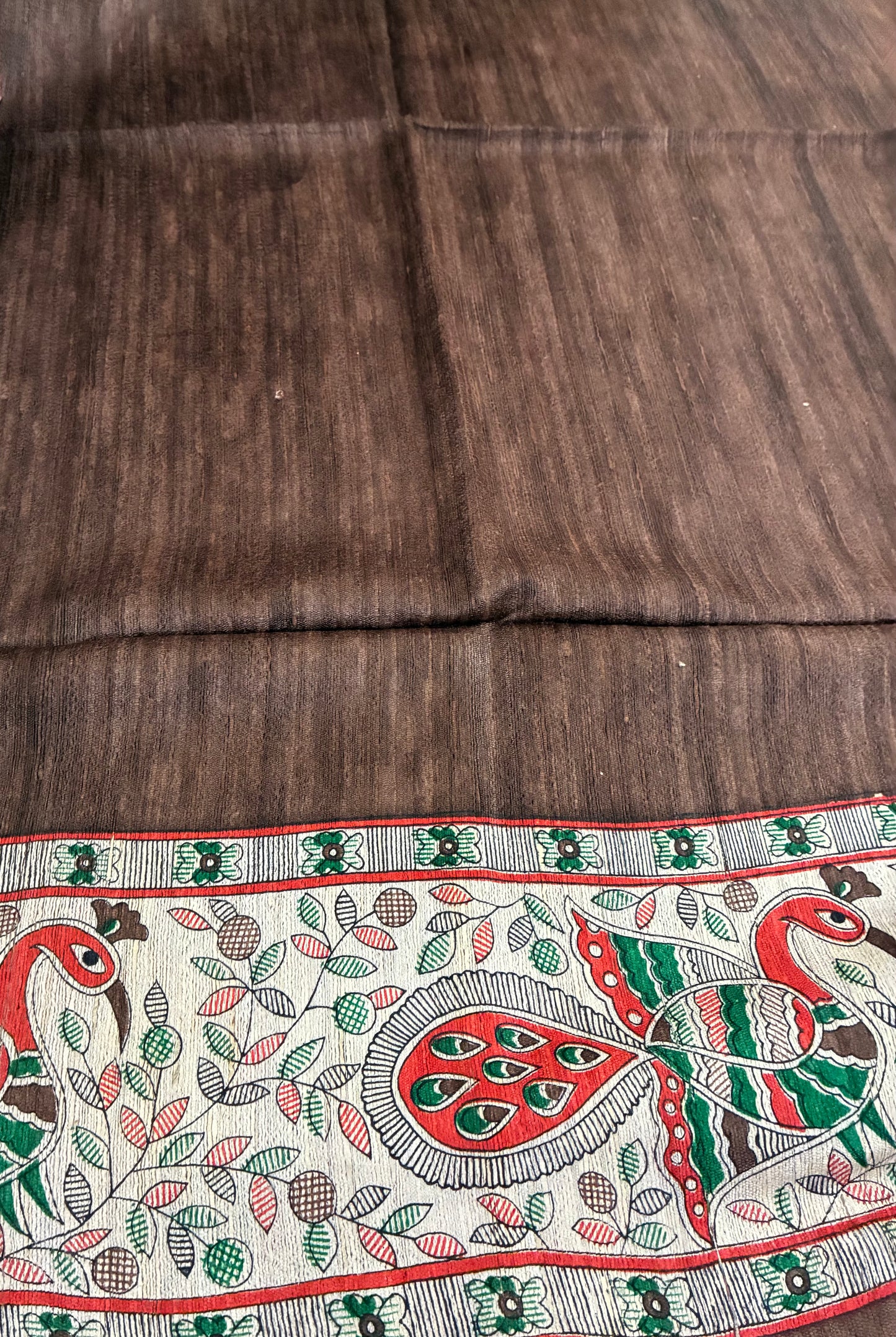 Coffee Brown Bhagalpuri Ghicha Silk With Madhubani Print Saree