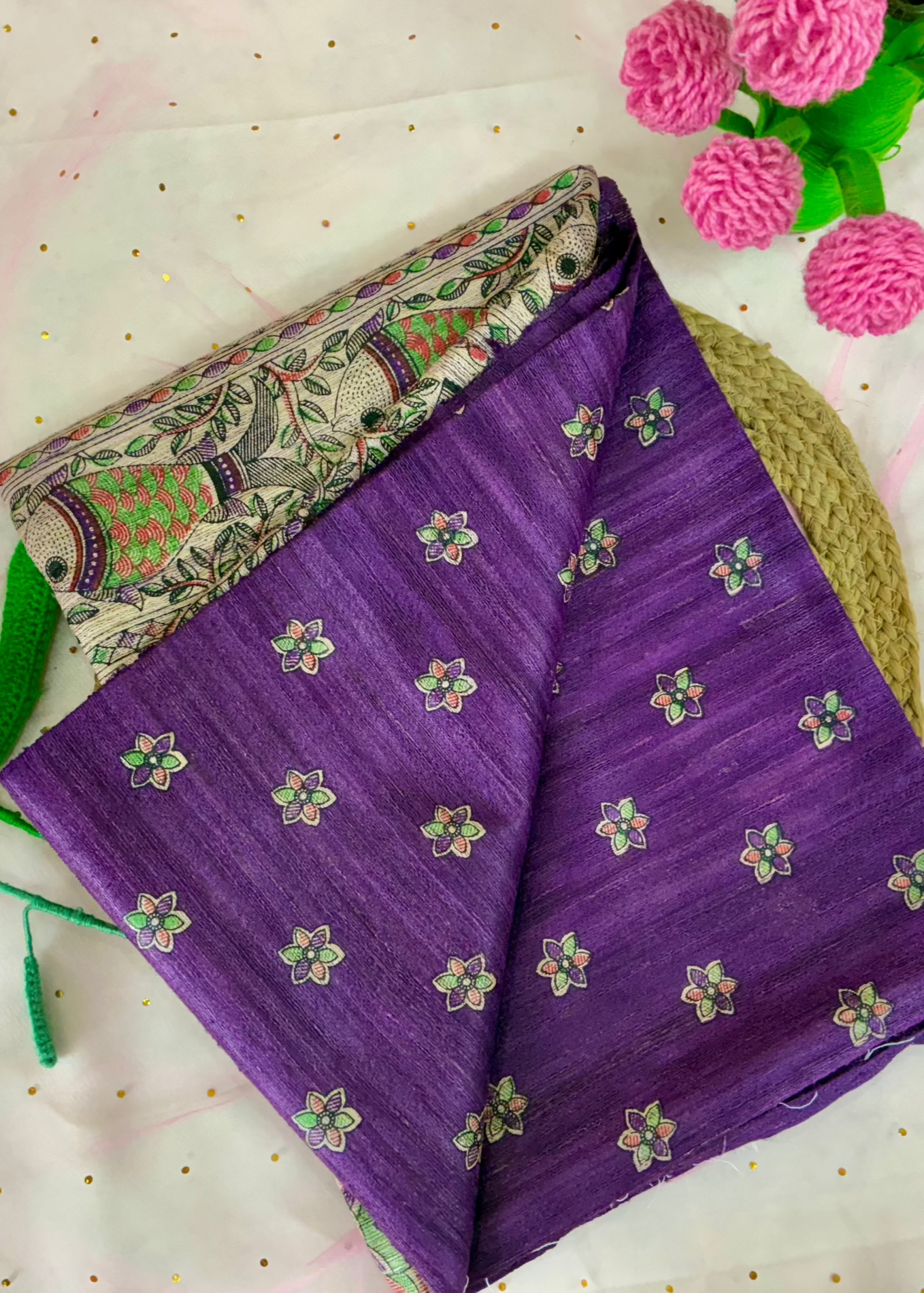 Purple Bhagalpuri Ghicha Silk With Madhubani Print Saree