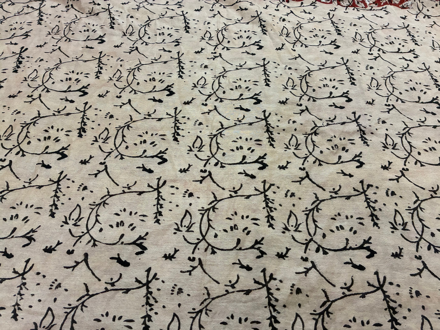 Red Black Floral  Handprinted Chanderi Saree