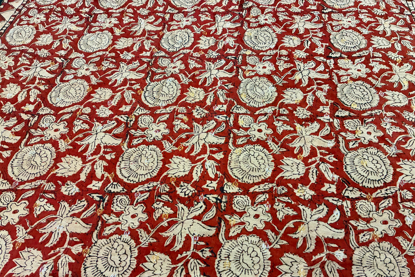 Red Black Floral  Handprinted Chanderi Saree