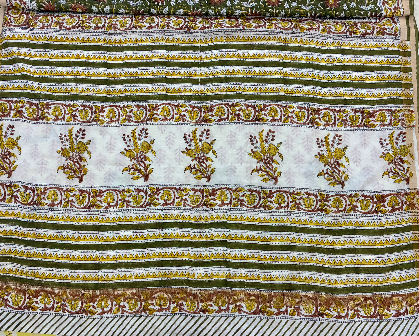 Green Floral  Handprinted Chanderi Saree