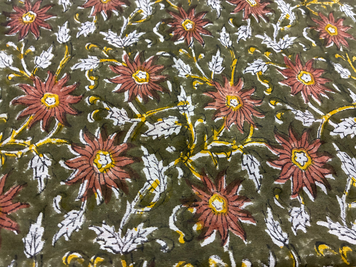 Green Floral  Handprinted Chanderi Saree