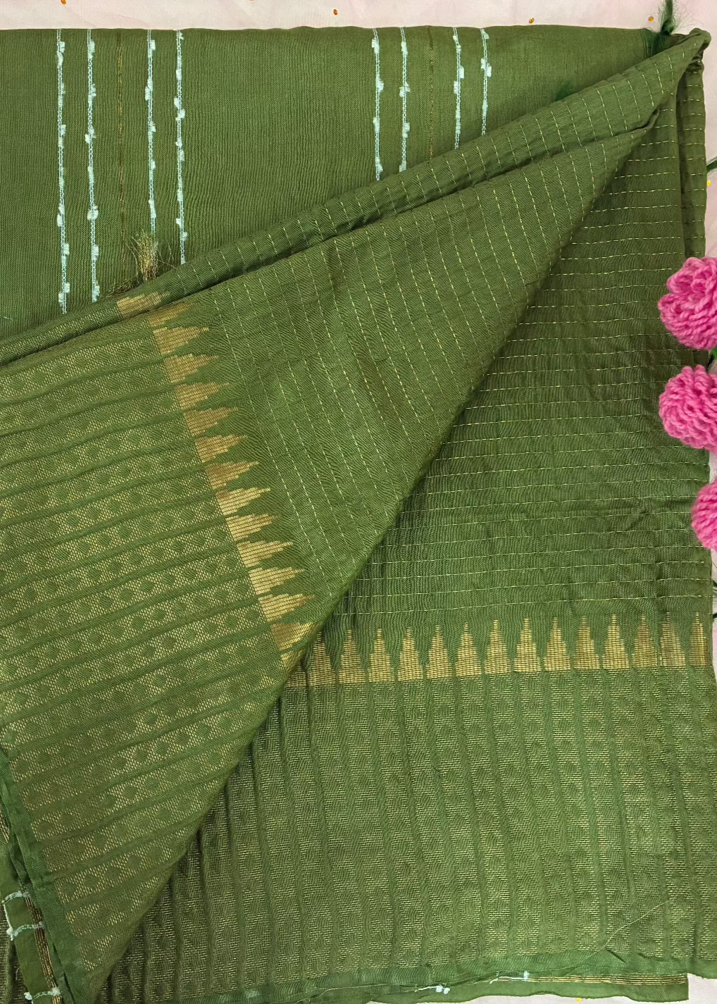 Green Crumbled Chanderi Saree
