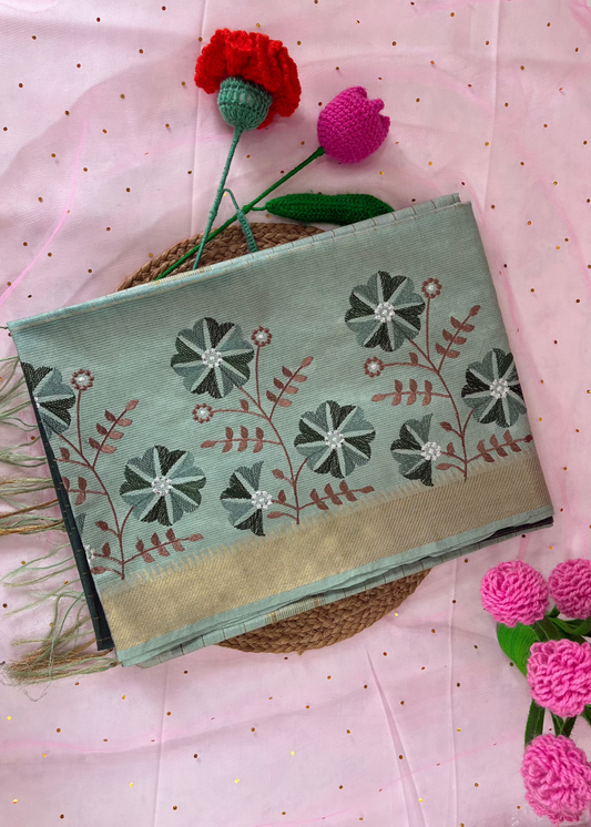 Elaichi- Pista Green Chanderi Silk