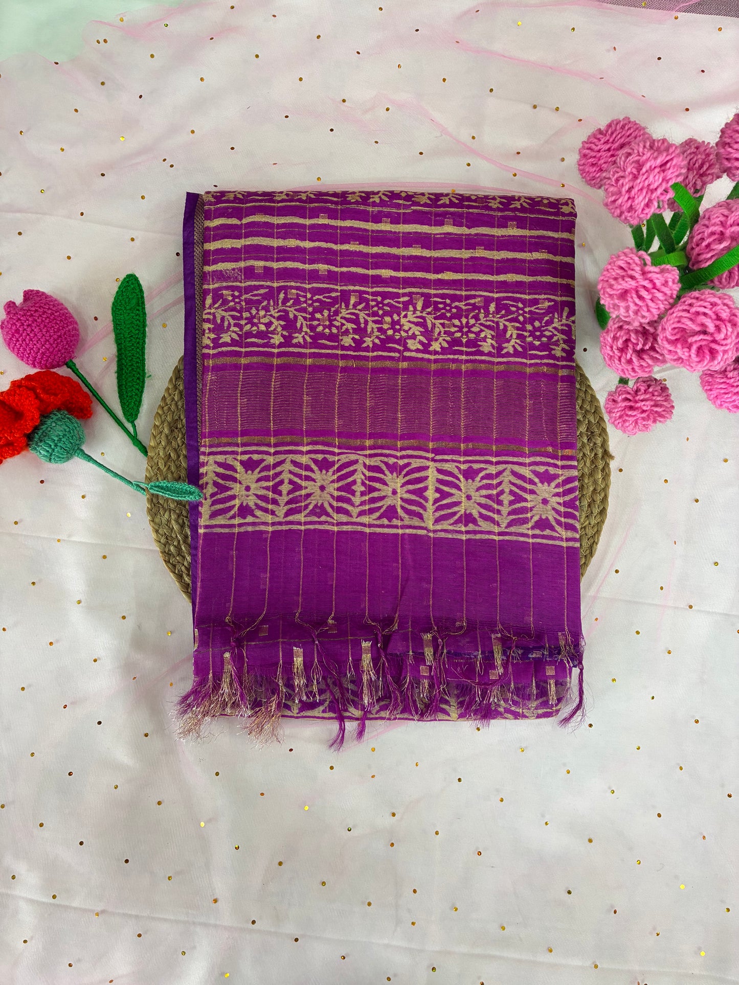 Raag-Rani- Purple-Rani Pink Chanderi Print