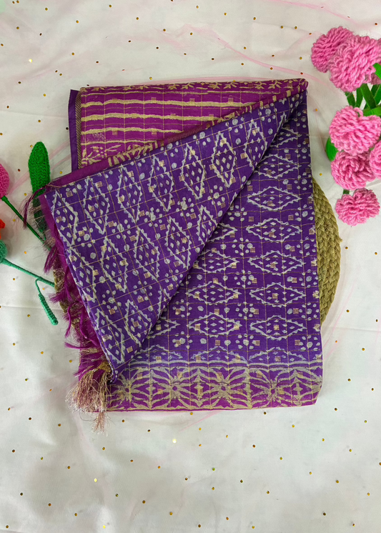 Raag-Rani- Purple-Rani Pink Chanderi Print