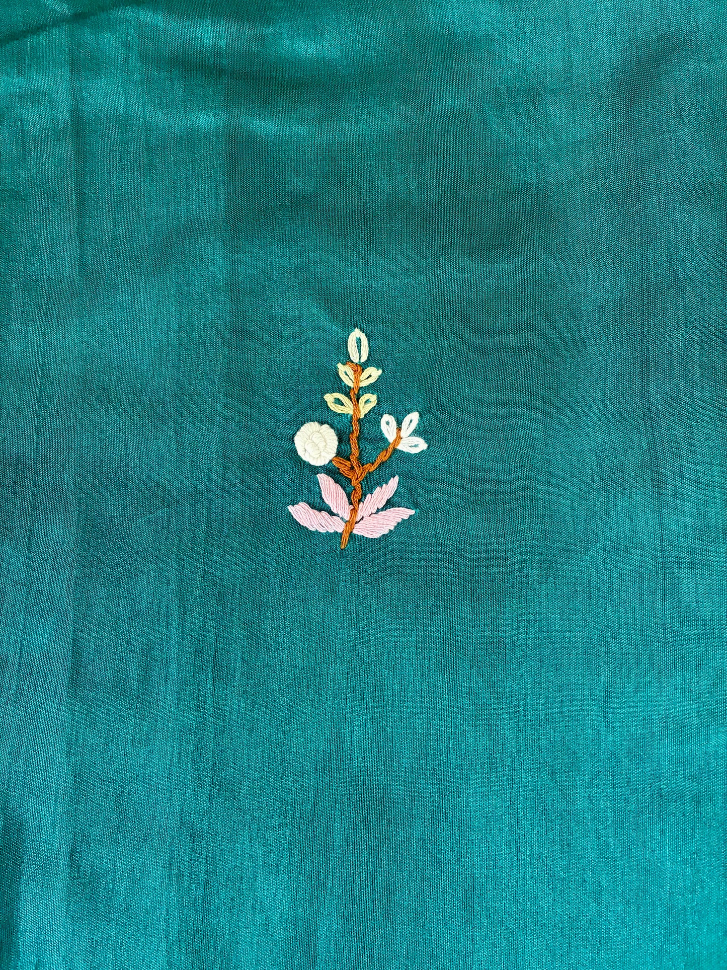 Teal Kantha Work -Habutai Silk Saree