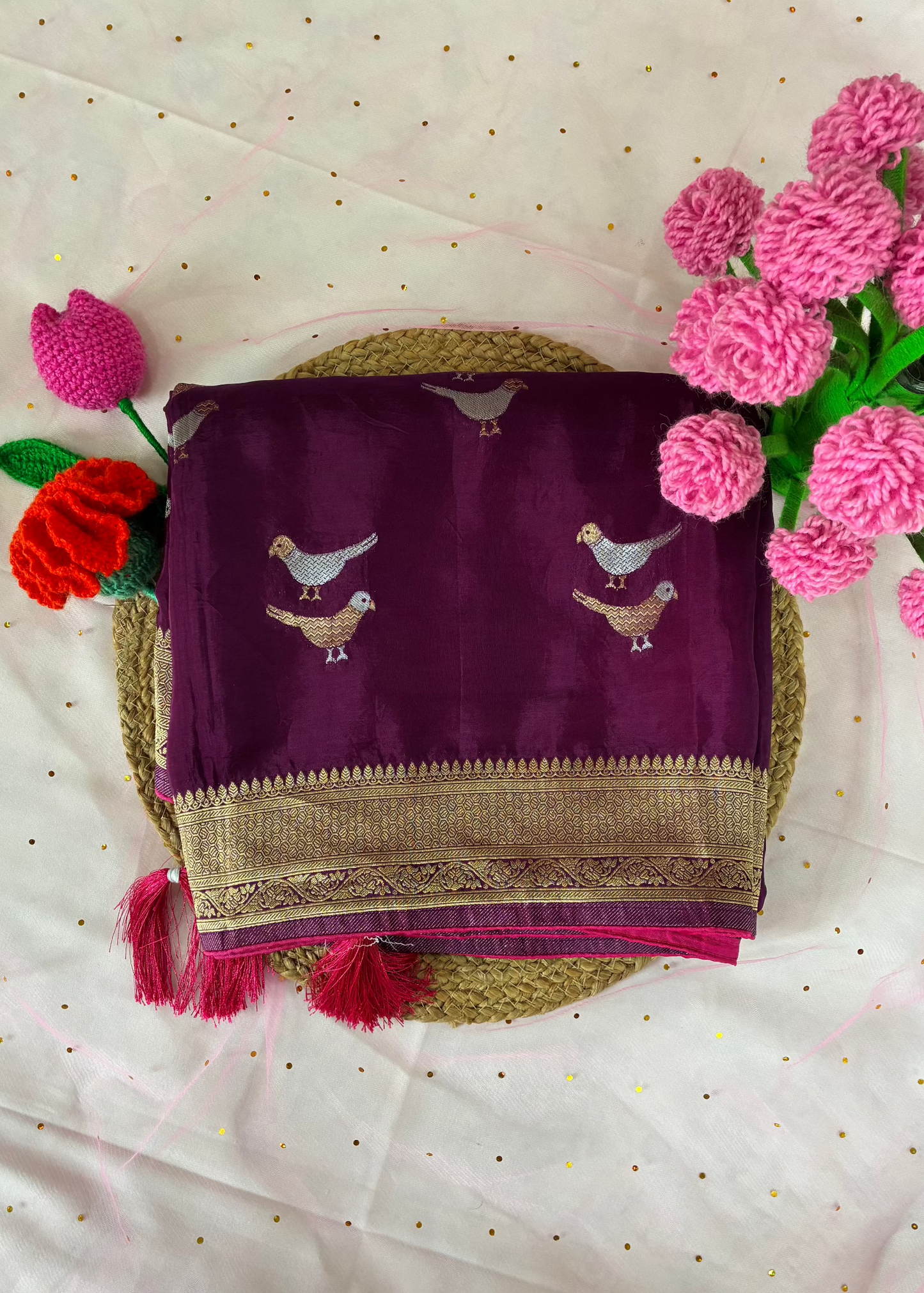 Purple Bird Dola Silk Saree