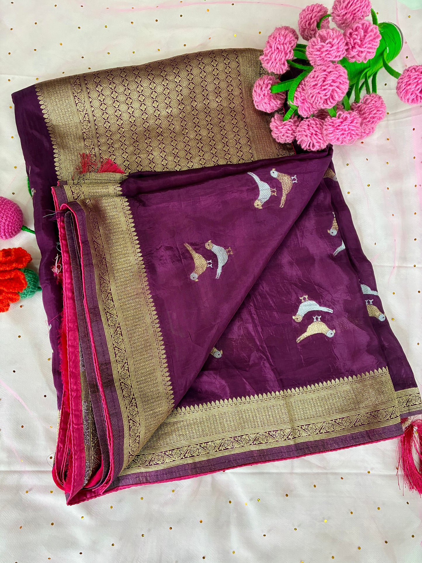 Purple Bird Dola Silk Saree