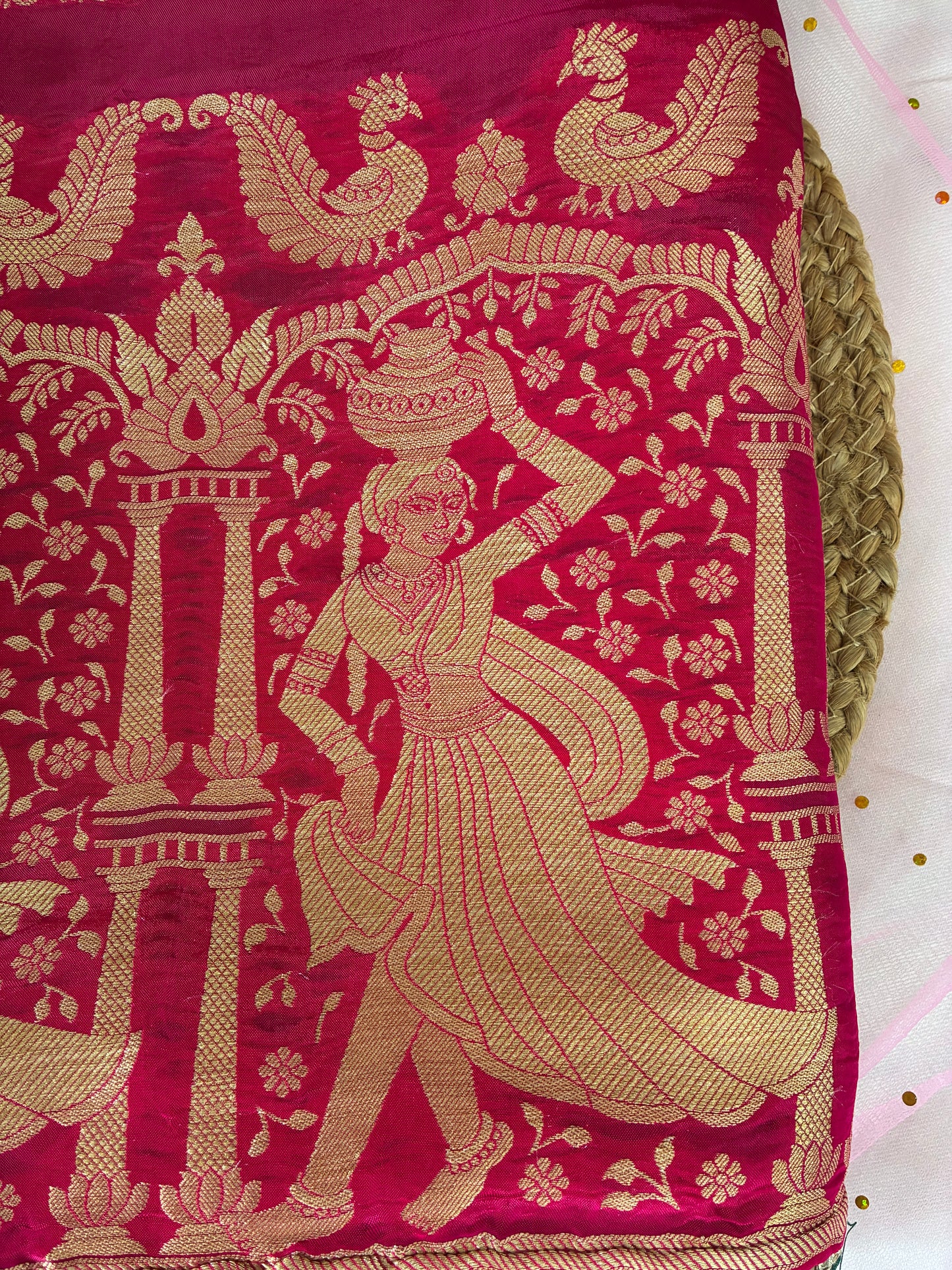 Pink Striped Dola Silk Saree