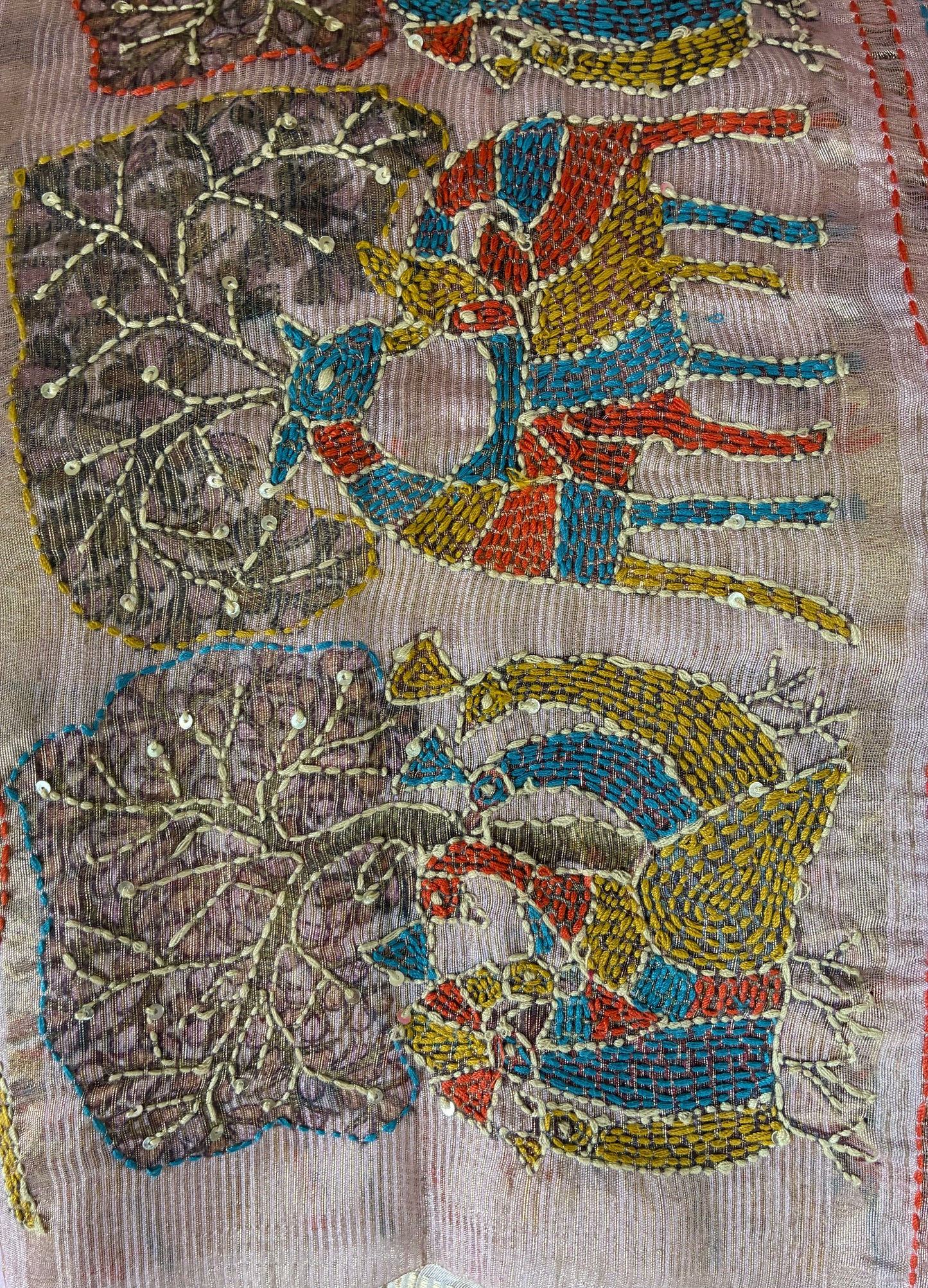 Pastel Kantha Work Saree