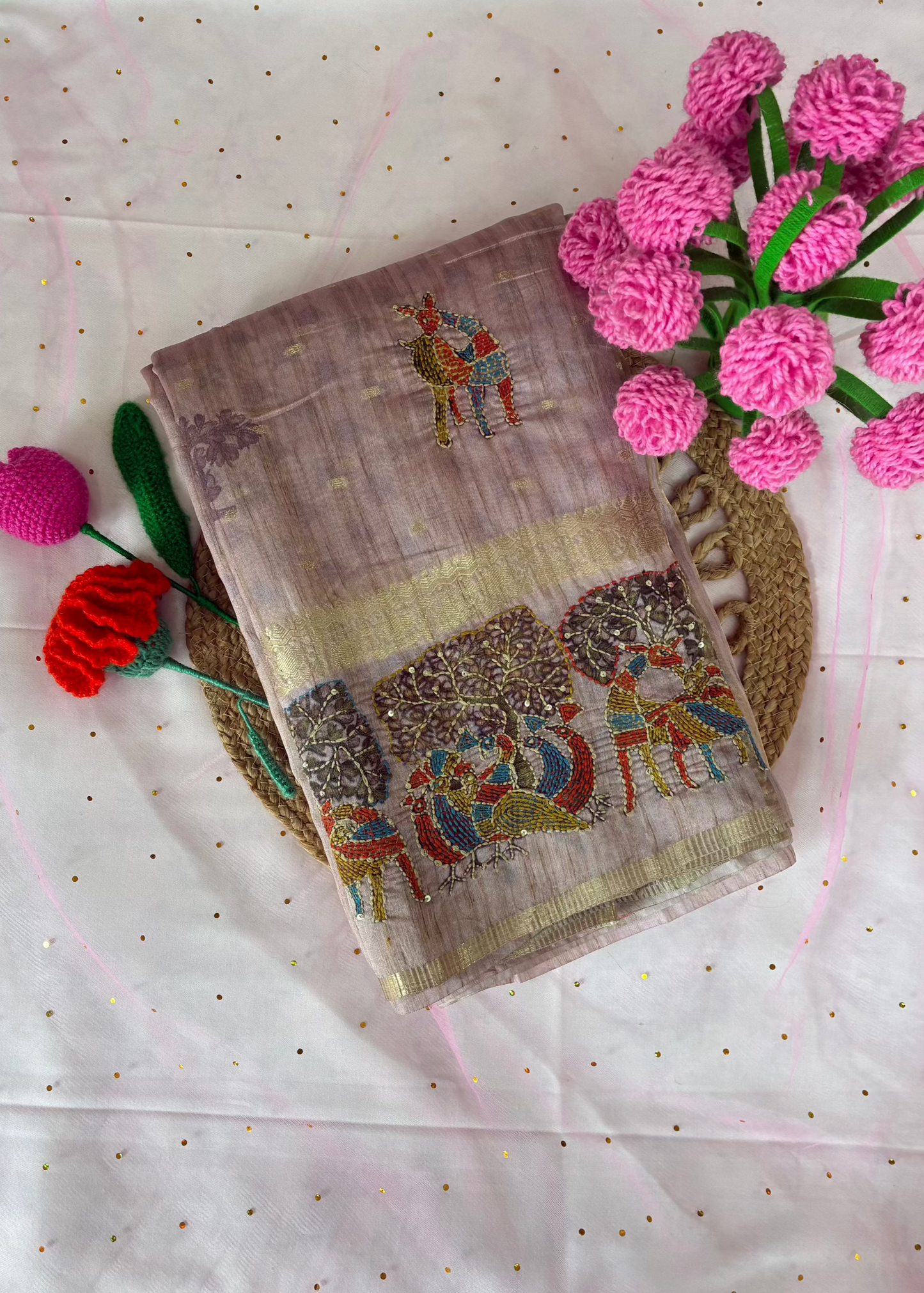 Pastel Kantha Work Saree