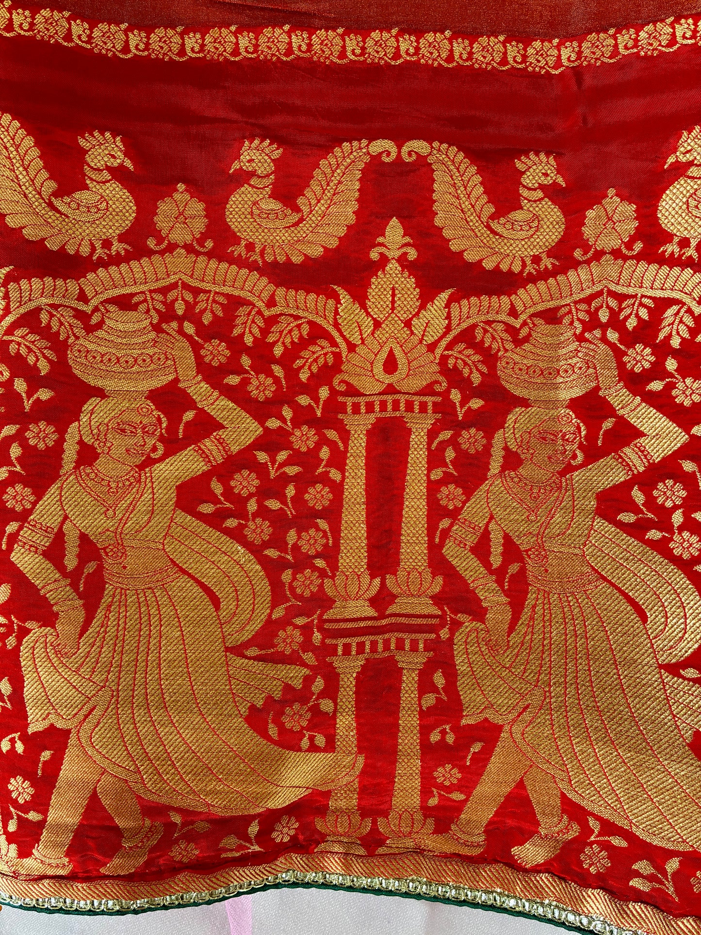 Red Striped Dola Silk Saree