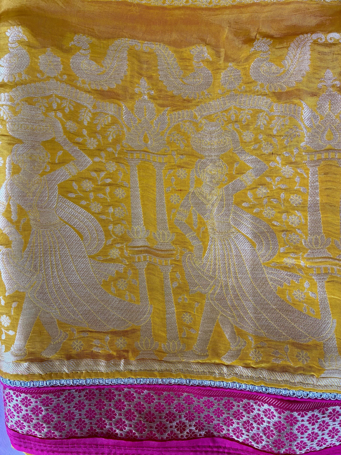 Yellow Striped Dola Silk Saree