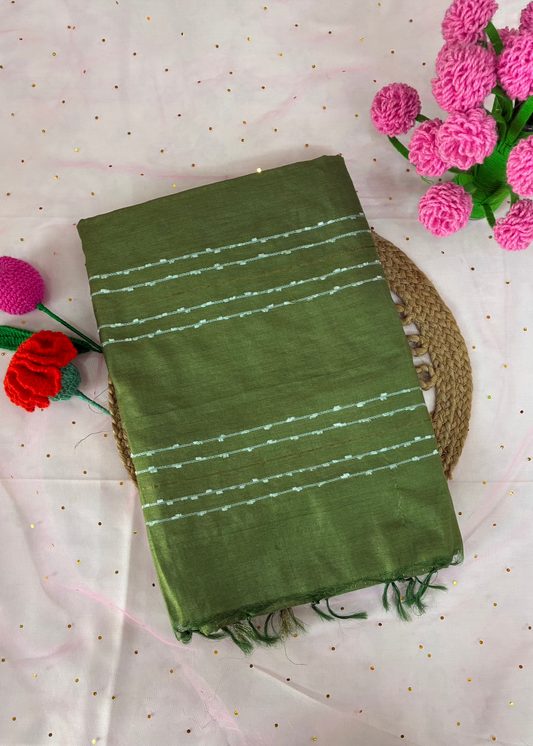 Green Crumbled Chanderi Saree