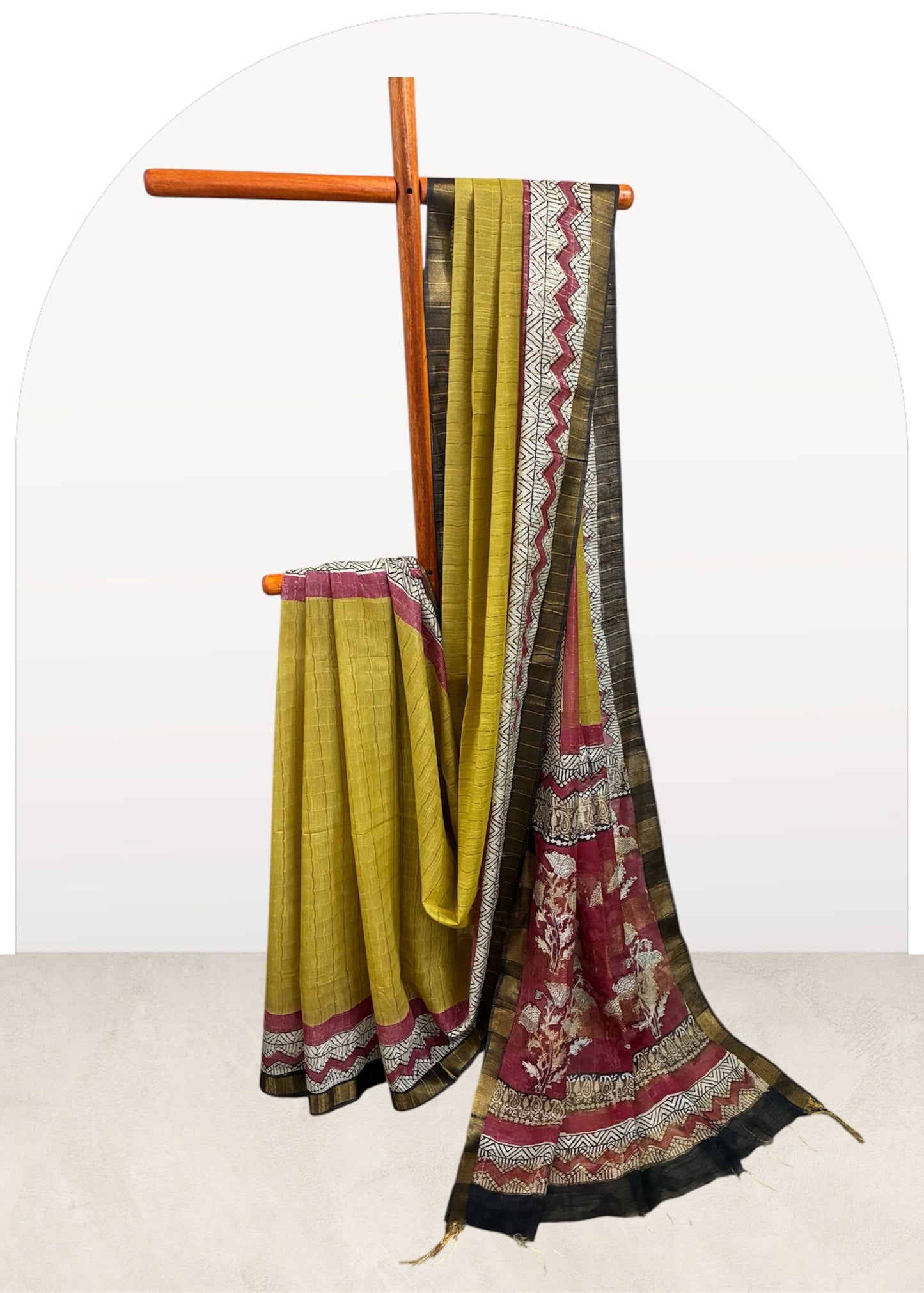 Mustard Red Chanderi Saree