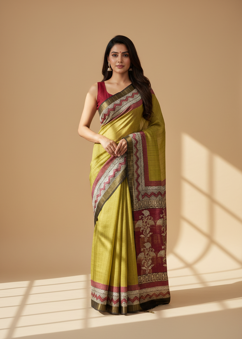 Mustard Red Chanderi Saree