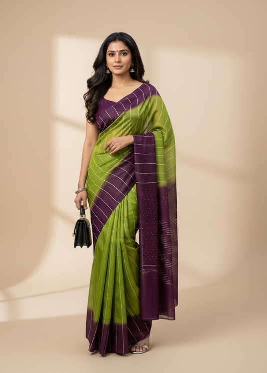 Purple Green Chanderi Cotton